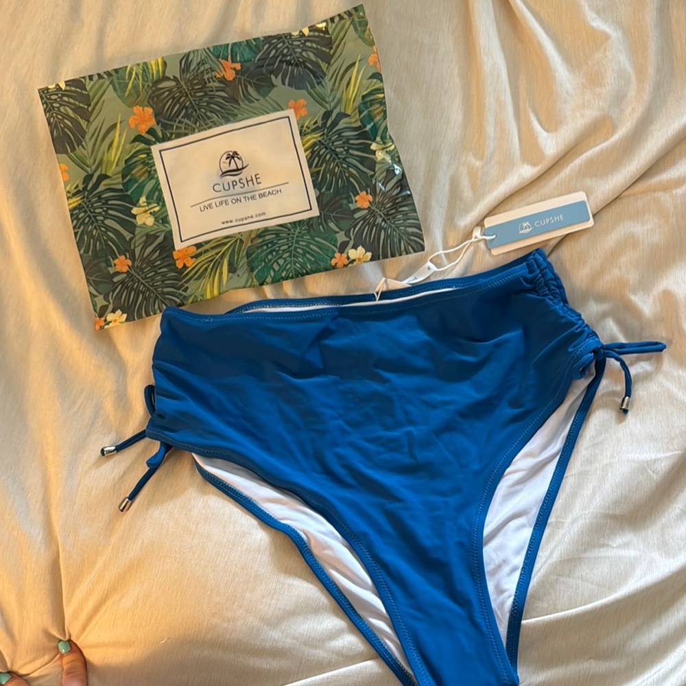 Cupshe Blue High-Waisted Bikini Bottom with Side Ties